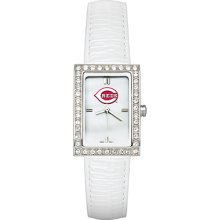 Cincinnati Reds Ladies Allure Watch White Leather Strap