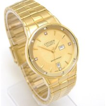 Citizen Crystals Day & Date Gold Face Men's Gold Watch