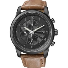 Citizen Eco-Drive Mens Leather-Strap Chronograph Watch