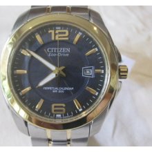 Citizen Eco-drive Mens Blue Perpetual Calendar Two Tone Dress Watch Bl1224-55l