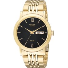 Citizen Men`s Gold Tone Bracelet Watch W/ Black Dial