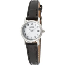 Citizen Watches Women's White Dial Black Genuine Leather Black Genuin