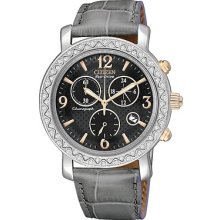 Citizen Women's Eco Drive Crystal Gray Leather Band Watch Fb1298-05h