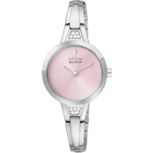 Citizen Womens Eco-Drive Crystal Analog Stainless Watch - SIlver Bracelet - Pink Dial - EX1150-52X