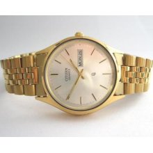 Citizen Yellow Plated N.o.s. Quartz Gents Watch - Runs And Keeps Time