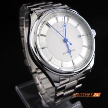 Classic Chic Couple Gift White Dial Automatic Mechanical Date S/steel Watch Mens