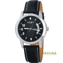 Classic Round Black Face Black Leather Quartz Calendar Couples Watch Men's Watch