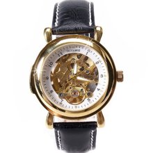 Classic Skeleton Men's Stylish Mechanical Analog Leather Band Sport Wrist Watch