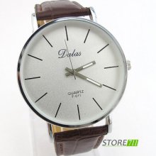 Classical Chic Office Style Analog Men's Brown Leather Strap Wrist Quartz Watch