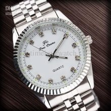 Cn Post Fashion Men Quality Silver-tone Japan Quartz Watch White Dia