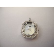 Colibri Silvertone Pendant Watch With Mop And 8 Tiny Diamonds As-is