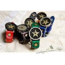 Concise leather Watch Casual Chic Watch Wrist table Wrist watch Neutral Watch Five-pointed star on Dial