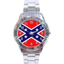 Condederate Rebel Flag Stainless Steel Analogue Watch Confederacy