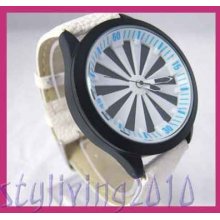 Cool Windmill Leather Blue Index Men Women Quartz Watch