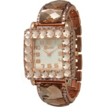 Copper Geneva Square Face Multi Cut Watch W/ Large Rhinestones 1453