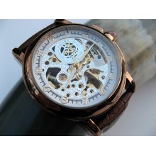 Copper Steampunk Mechanical Wrist Watch with Luxury Brown Leather Wristband - Men - Groom - Groomsmen - Watch - Item MWA57-cp