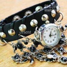 Cow Leather Rivet Watches Retro Style Bracelet Roman Dial Wrist Over