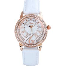 Creative Dial Design Crystal Case Genuine Leather Band Elegant Women Watch 71094