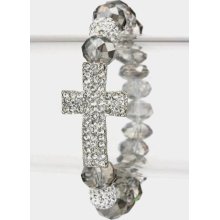 Cross-Shape Australian Clear Crystals with Clear White Swarovski Beads Bracelet