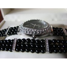 Croton Black Mop W/crystals Watch/bracelet/earrings