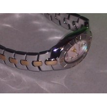 Croton Two-tone Brass Bracelet Watch W 23k Gold-plated Links & Diamond Markers