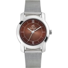 Custom Dress Watch -Women's Maroon Dial Dress Promotional Watch w/ Mesh Steel Bracelet