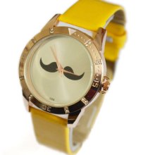 Cute Women Girl Boys Crystal Beard Dial Unisex Leather Bracelet Wristwatch