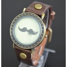 Cute Women Girl Boys Black Beard Dial Unisex Leather Bracelet Wristwatch