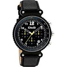 D&G Men DW0306 Black Leather Chronographgraph Watch