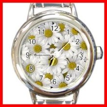 Daisy White Yellow Flowers Round Italian Charm Wrist Watch 683