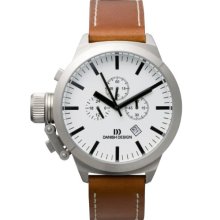 Danish Design Men's Quartz Watch With White Dial Chronograph Display And Brown Leather Strap Dz120073