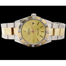 Date just watch SS & gold oyster bracelet champagne stick dial perpetual rolex