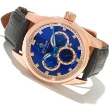 Deep Blue Men's Fleet Admiral Automatic Calendar Stainless Steel Leather Strap Watch BLUE