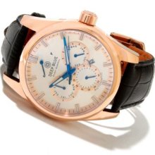 Deep Blue Men's Fleet Admiral Automatic Calendar Stainless Steel Leather Strap Watch