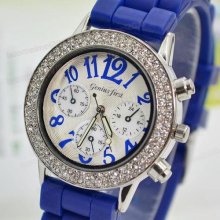 Deep Blue Quartz Crystal Stone/gemstone Unisex Classic Sports Wrist Watch