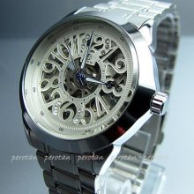 Deluxe Elegant White Dial Mechanical Automatic Steel Unisex Wrist Watch Wh26