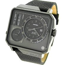 Diesel Dz7241 Black Rectangle Dial Black Leather Men's Watch