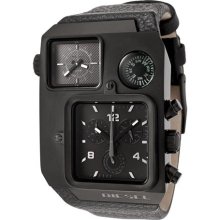 Diesel Men's Chronograph Dual Time Black Leather