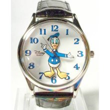 Disney Stunning Silver Donald Duck Watch & He Points To Time Neat