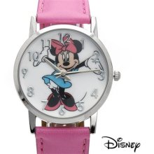 Disney Women's MIN067 Minnie Mouse Silver Case Pink Strap