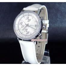 Dkny Ladies Chronograph Mother Of Pearl Crystals White Leather Ny8341