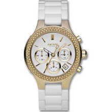 ..dkny Ny4986 .ceramic Great White And Gold Color Watch