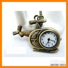 Drop Shipping 12 Pcs/lot Retro Helicopter Pocket Watch Pendant Neckl