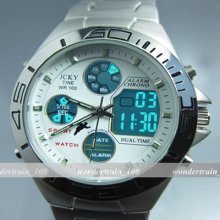 Dual Chronograph Analogue Digital Hours Date Men Lcd El Watch Wha82