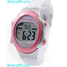 Dw327g Light Gray Watchcase Date Backlight Pink Bezel Water Resist Digital Watch