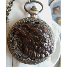 Eagle Head Pocket Watch, Bronze Eagle head on front cover of pocket watch