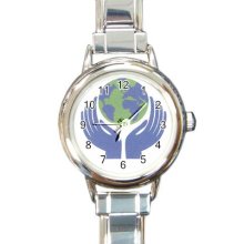 Earthday Hands Italian Charm Wrist Watch Round Jewelry 14431878