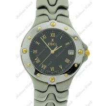 Ebel Sportwave E6187631 Ss 18k Yellow Gold Quartz Black Dial Date Mens Watch