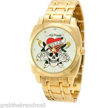 Ed Hardy Water Resistant Stainless Steel Strap Gold Analogue Men's Watch -sn-lk