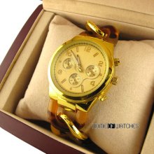 Elegant Gold Plated Noble Steel Ladies Womens Quartz Wrist Watch